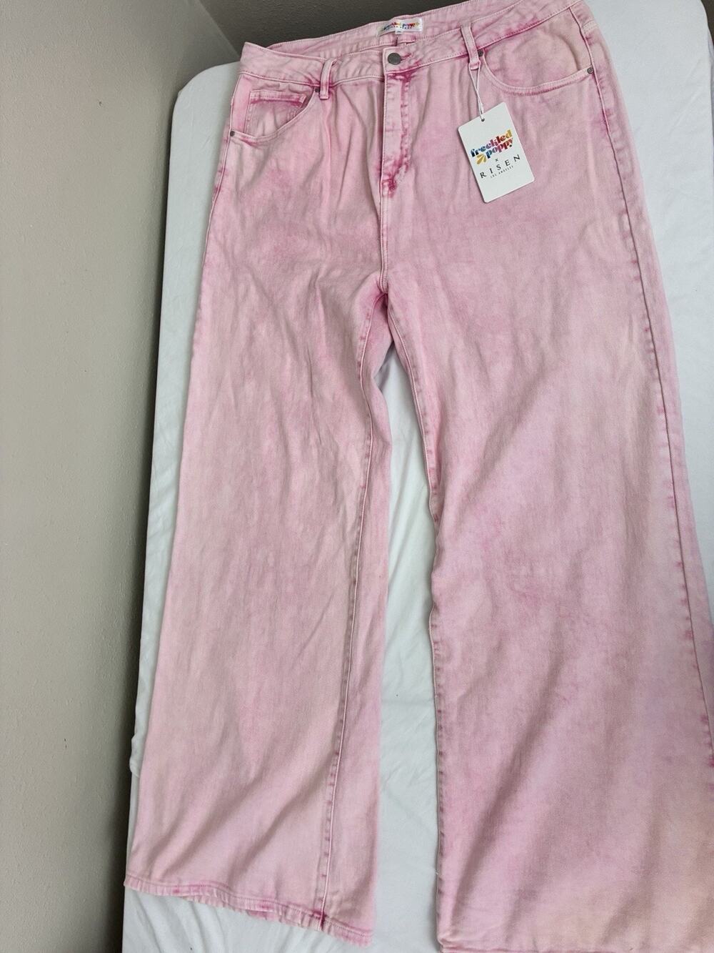 NWT Freckled Poppy Risen Hi Rise Wide Leg Jeans PLUS 18/20 2XL Pastel Acid Wash
